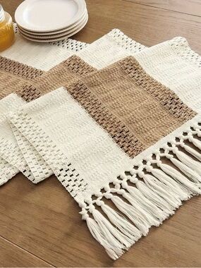 Crochet Table Runner - Cream & Tan